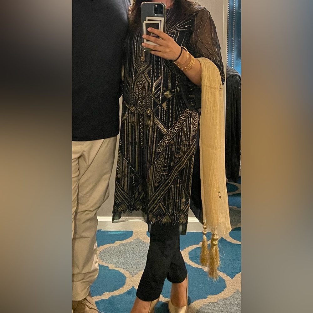 3 piece Suit. Desi navy blue and gold color. Desi attire
